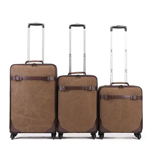 Vintage-Style Canvas and Leather Rolling Suitcase – Durable, 360° Spinner Wheels, Ideal for Travel